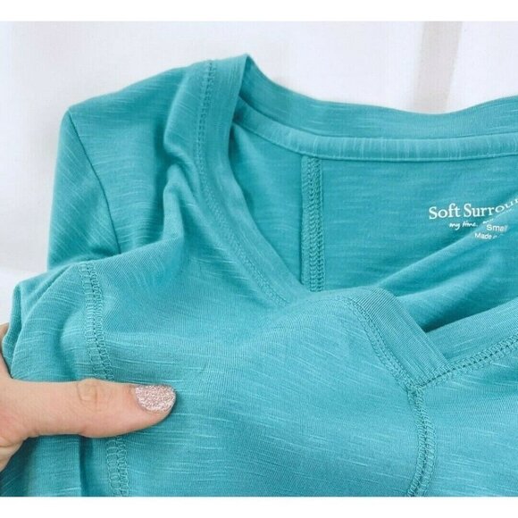 Soft Surroundings Sz S Slub Knit A Line Swing Top Blouse V Neck Womens Teal - Picture 6 of 9